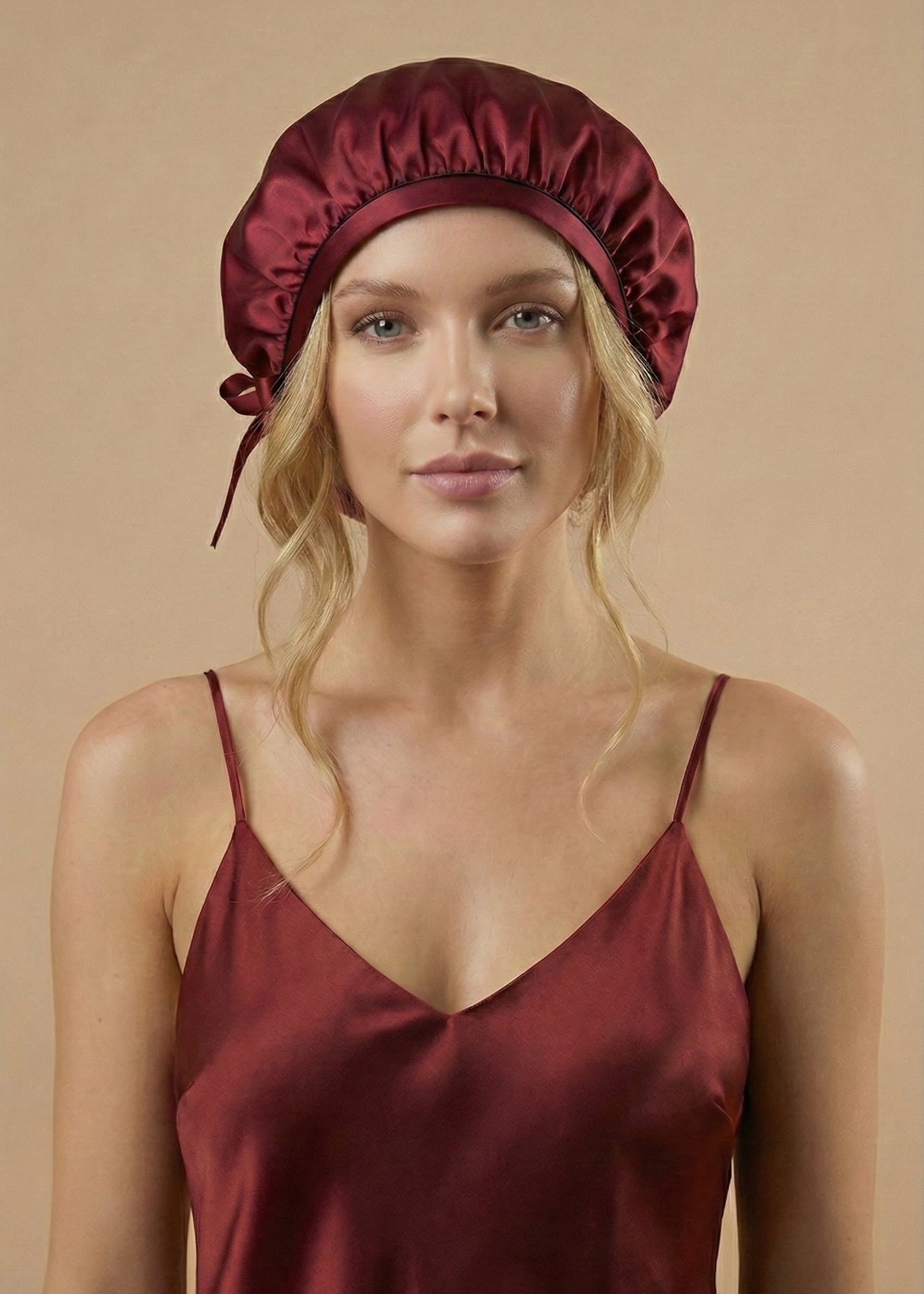 COPRICAPO DI SETA PER CAPELLI ROSSO RUBINO