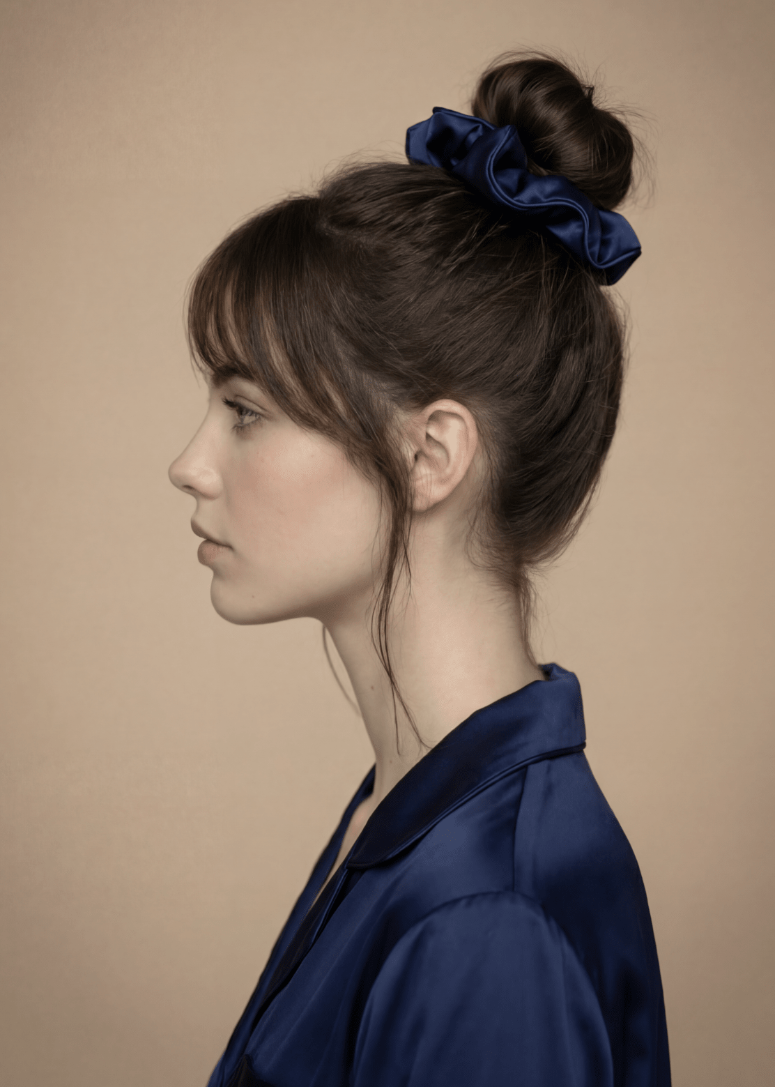 Midnight Blue Silk Scrunchie with Signature Trim