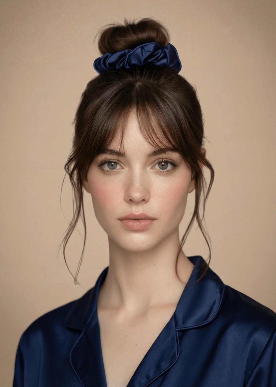 Midnight Blue Silk Scrunchie with Signature Trim