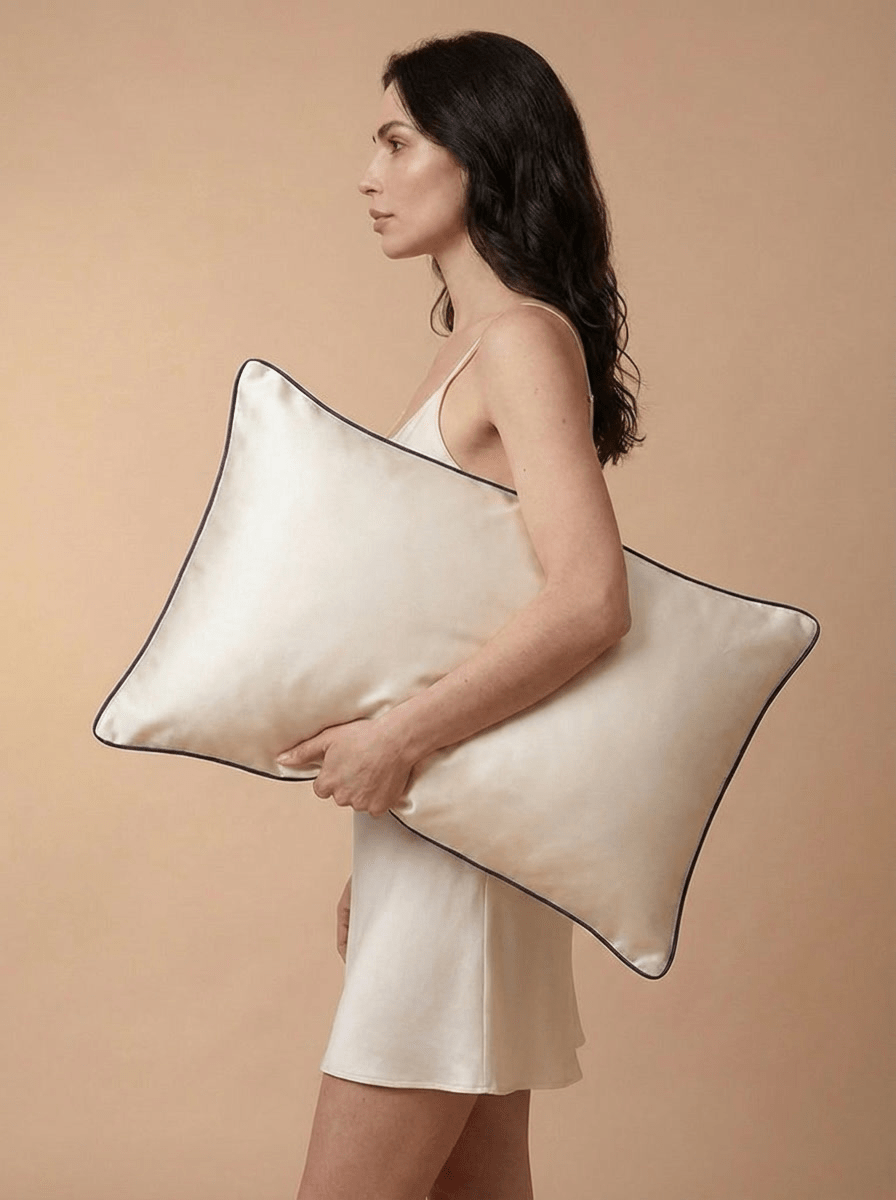 Funda de almohada de seda marfil perla