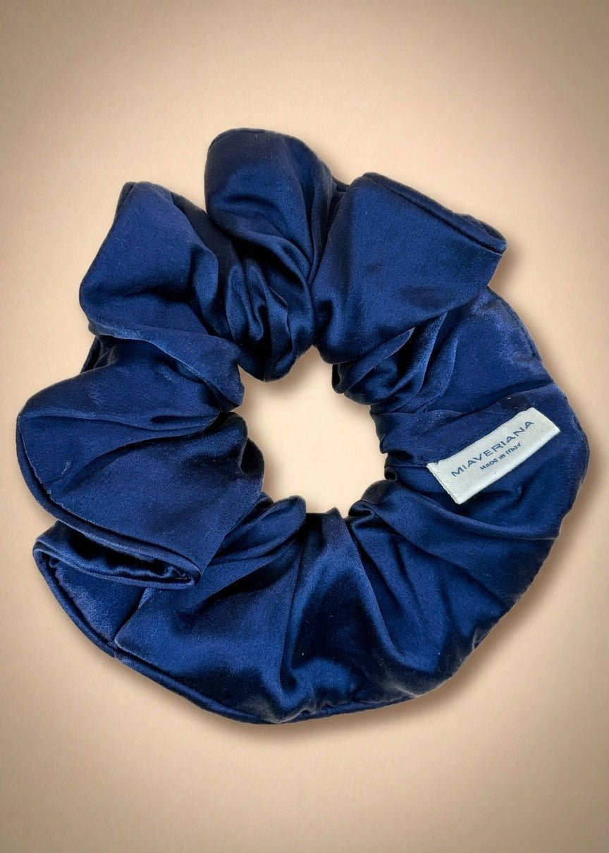 Midnight Blue Silk Scrunchie with Signature Trim