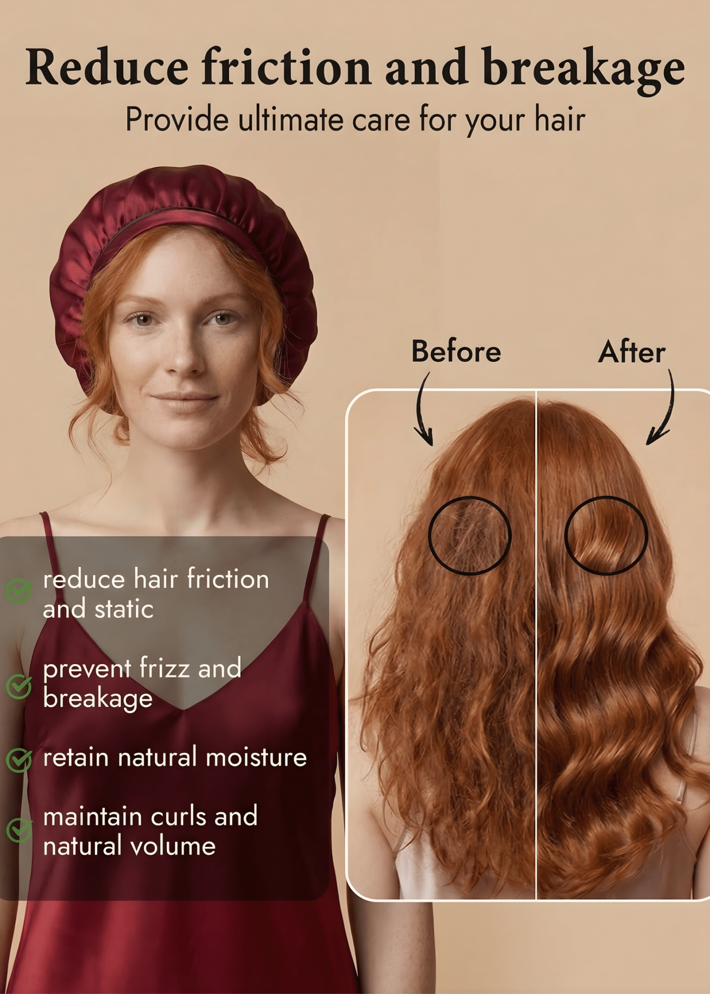 Ruby Red Silk Hair Bonnet