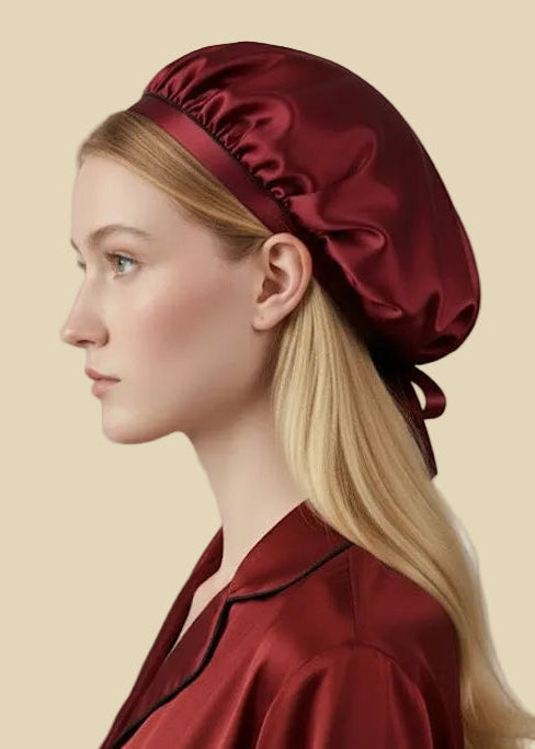 SILK HAIR BONNET RED RUBY